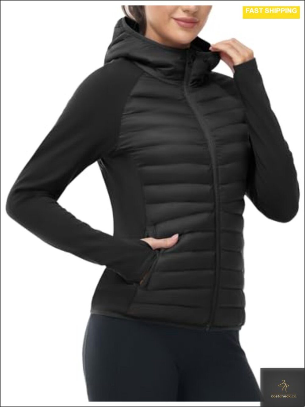 Women's Winter Running Jacket Hooded Insulated Water Resistant Puffer Quilted